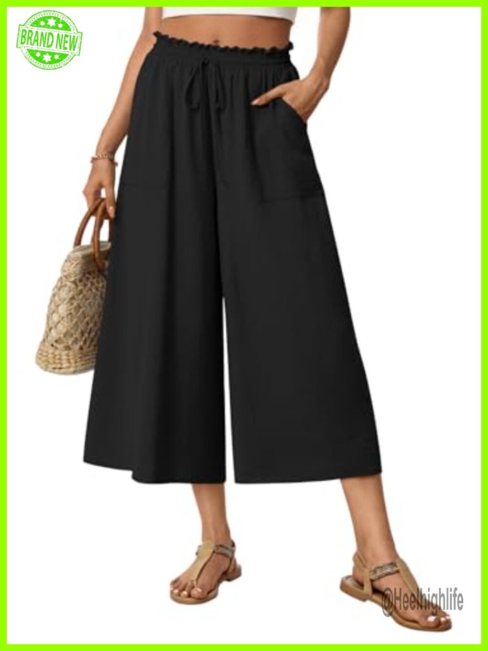 Womens Capri Pants Wide Leg Gaucho Palazzo Culottes Pockets